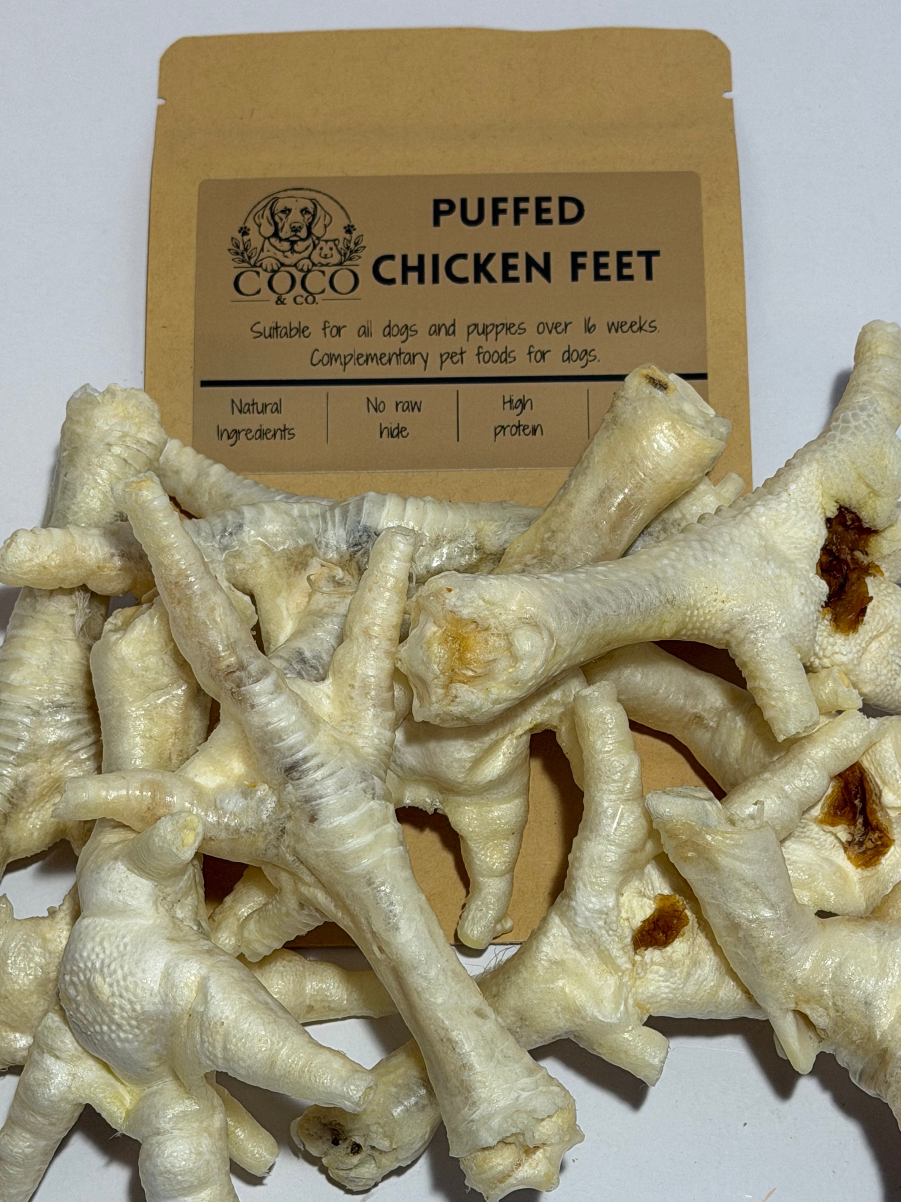 Coco's Pantry Puffed Chicken Feet natural dog treats