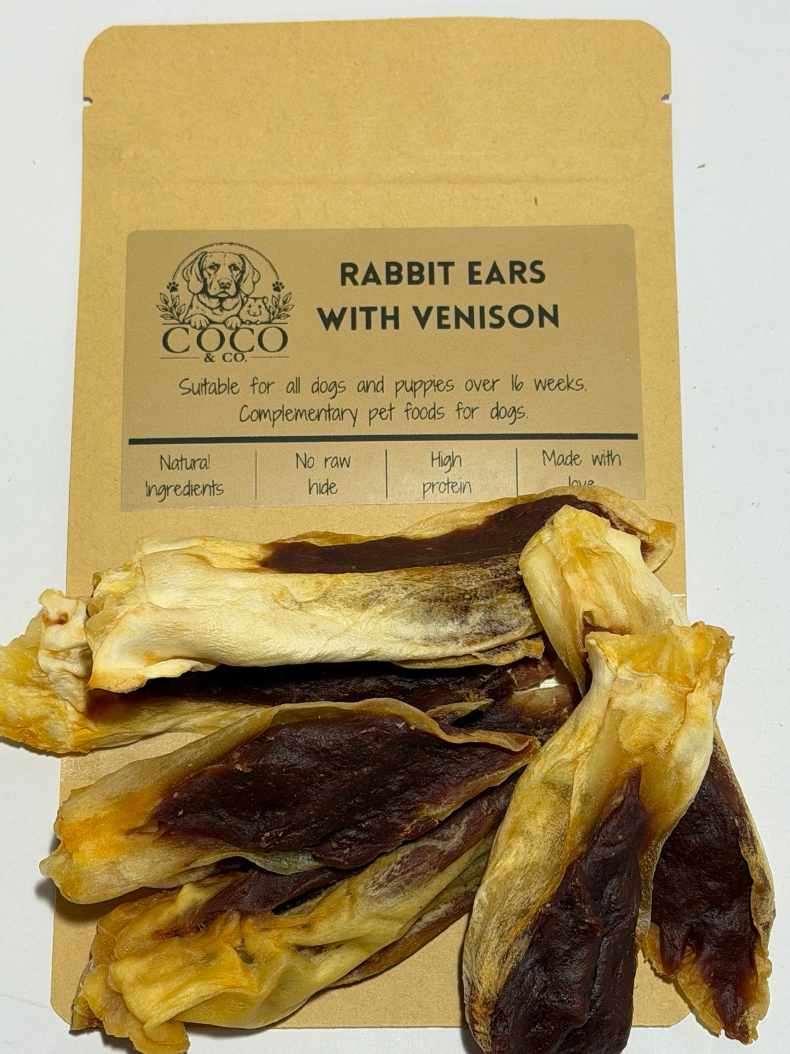 Coco & Co. Rabbit Ears with Venison dog treats